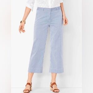NWT Talbots Wide Leg Crop Pants Blue White Pin Stripe Cotton Blend Size 4 Petite